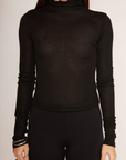 black Thin knit top
Turtleneck
Long sleeves
Unlined
black sheer long sleeve top