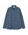 blue oversized plaid button down shirt
Collared
Long sleeve
Front chest pocket
Unlined