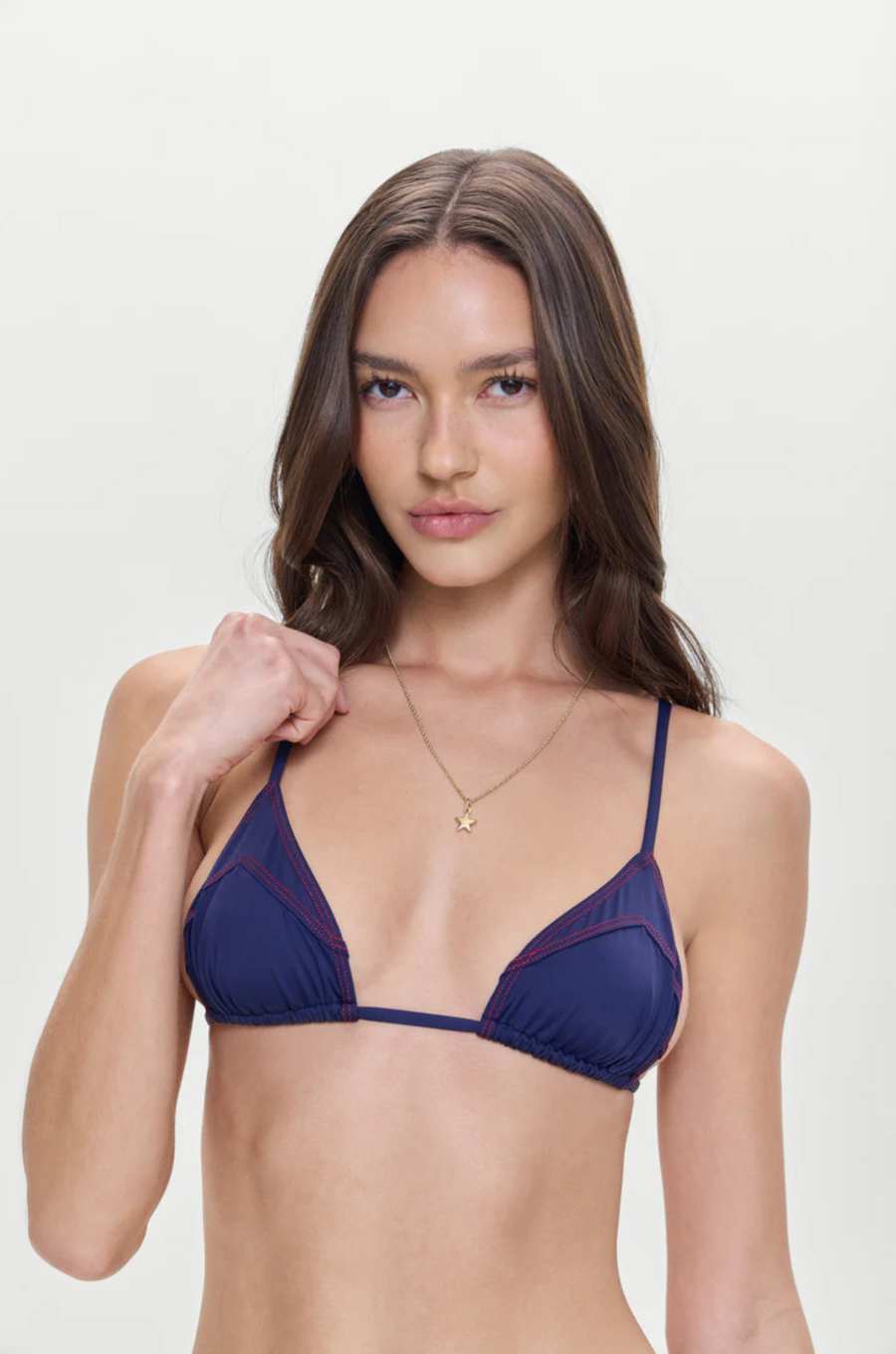 Triangle bikini top
Skimpy coverage
Bralette-style bikini top
Adjustable shoulder straps for a personalized fit
blue bikini top
faux denim bikini top