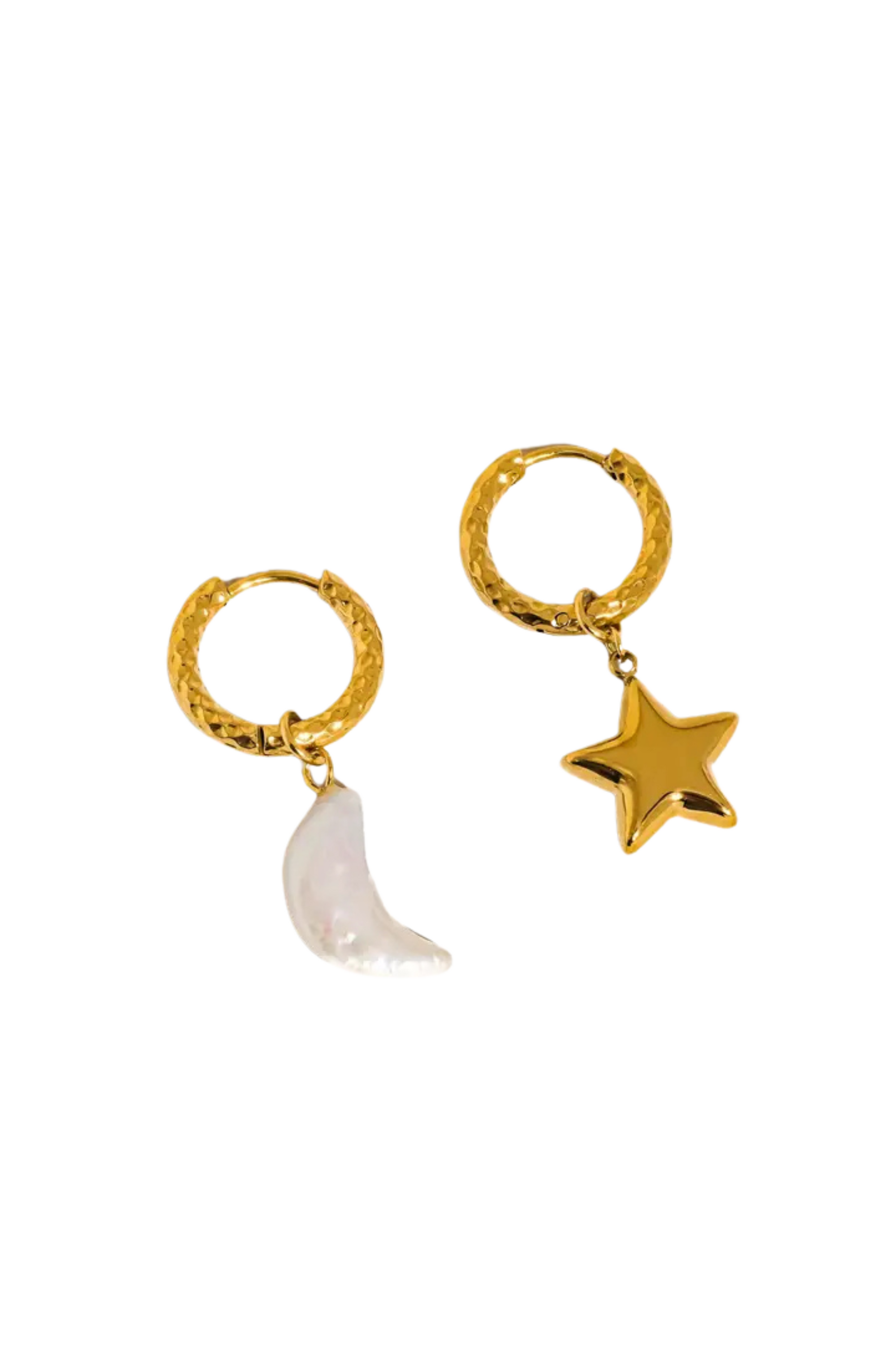 18K Gold Non-Tarnish Mismatch Moon and Star Earring
18K Gold Plating
Stainless Steel
Measurement (L x W inch):1.01x 0.47
Lead-free
Nickel-safe
Hypoallergenic
Water Resistant
