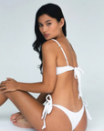 white Eyelet embroidered underwire bikini top
Adjustable back tie
Runs small
Soft & delicate fabric, wear with care
Cotton
