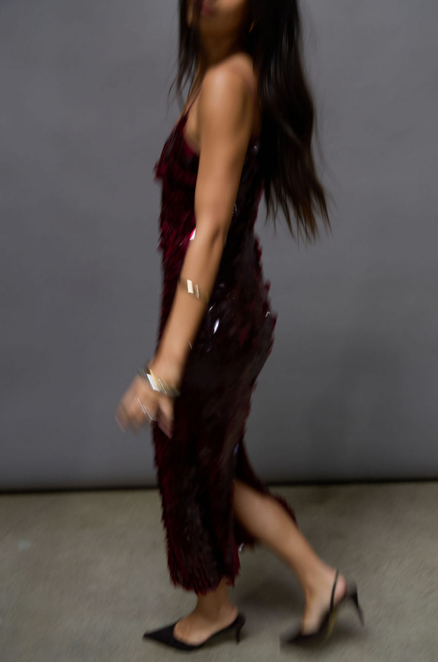 burgundy Sequin maxi dress. Elastic straps. Back hook and eye and zipper closures. Back slit. Fully lined. holiday outfit. holiday dress. holiday inspo
