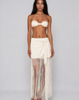 ivory Mini skirt with long fringe hem
wrap skirt
resort bridal skirt
Tie waist
Button closure
Lined