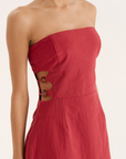 red A-line tube top &nbsp;mini dress
Straight bandeau neckline
Waist panels
Side cut out details with bead embellishment
red summer mini dress
resort wear 
resort mini dress
vacation mini dress