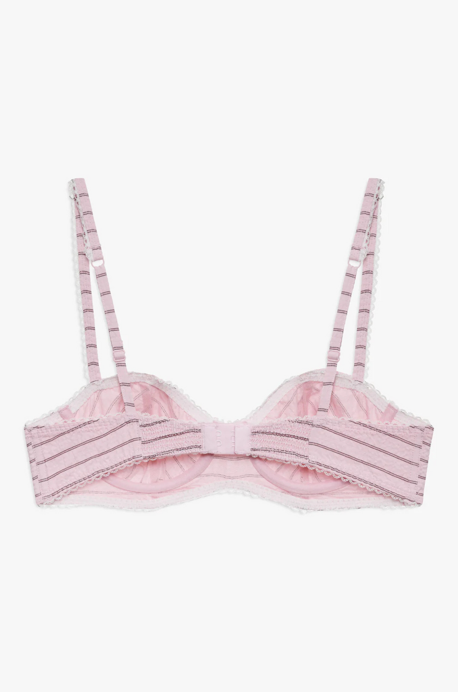 pink Striped unlined bra
Underwire cups
Adorned with picot trims
Decorative bow at front
Adjustable straps
pink bra
for love & lemons bra