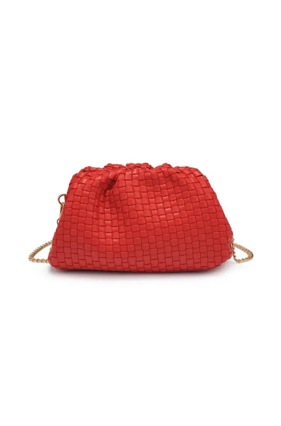 red Woven clutch bag
Detachable chain strap
Snap frame closure
Inner zipper pocket
red bag clutch