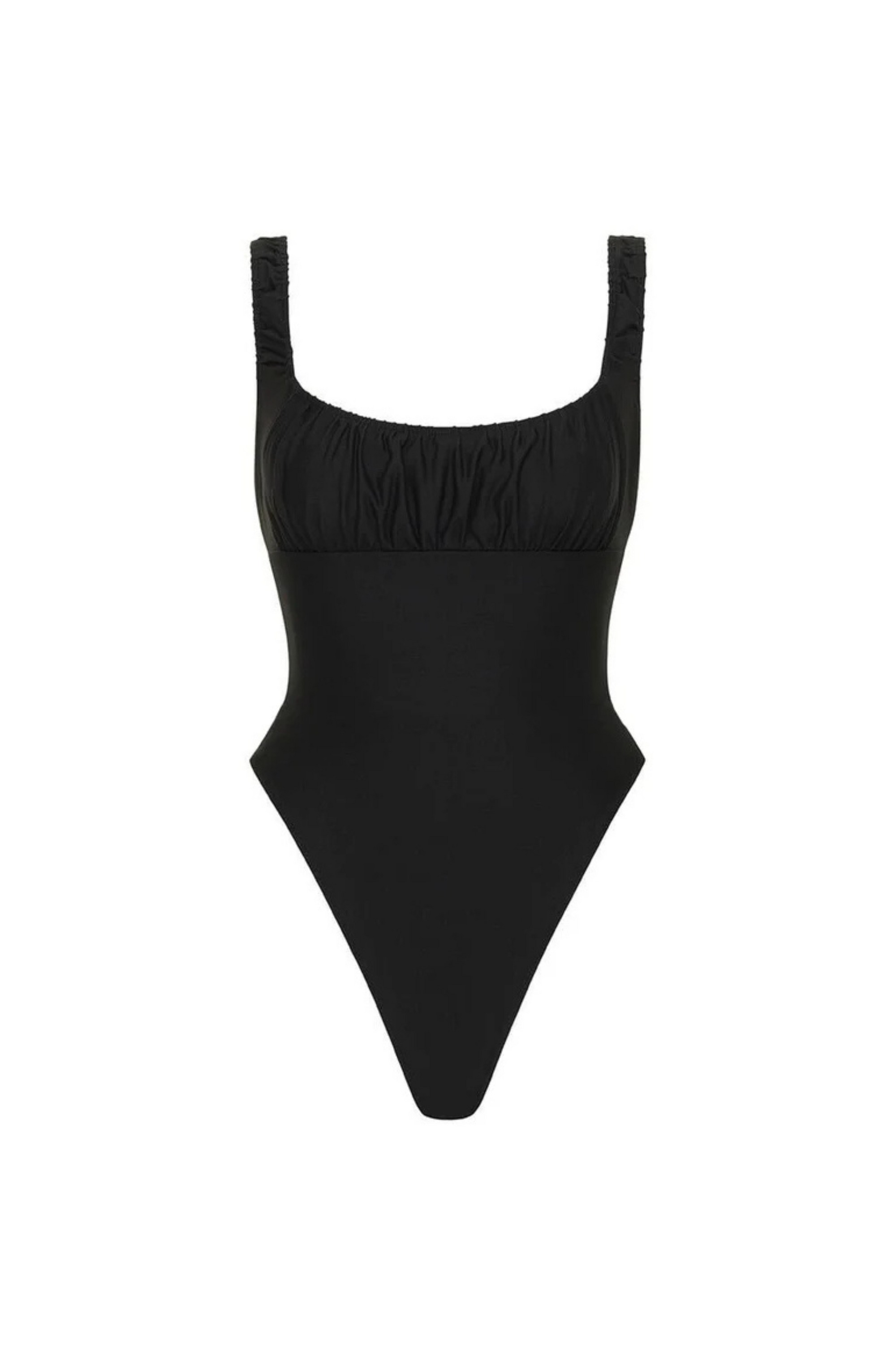 One piece bathing suit
Smooth & fitted mid section
High cut
Scoop neckline
Soft ruching along bust and straps
Fixed straps
Supplex Lycra/ Extra Life Nylon
black one piece swim suit bathingsuit