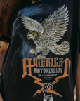 Graphic short sleeve t-shirt top
Crew neckline
American motorcycles in a collection of graphics inspired by classic Americana imagery
Cuffed sleeves
Luxuriously soft and smooth against the skin
50% cotton and 50% modal butter jersey knit