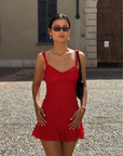 red Polka dot mini dress
Ruffle trim
Semi-sheer coverage
Double lining in the bust
Made from Italian mesh soul eco