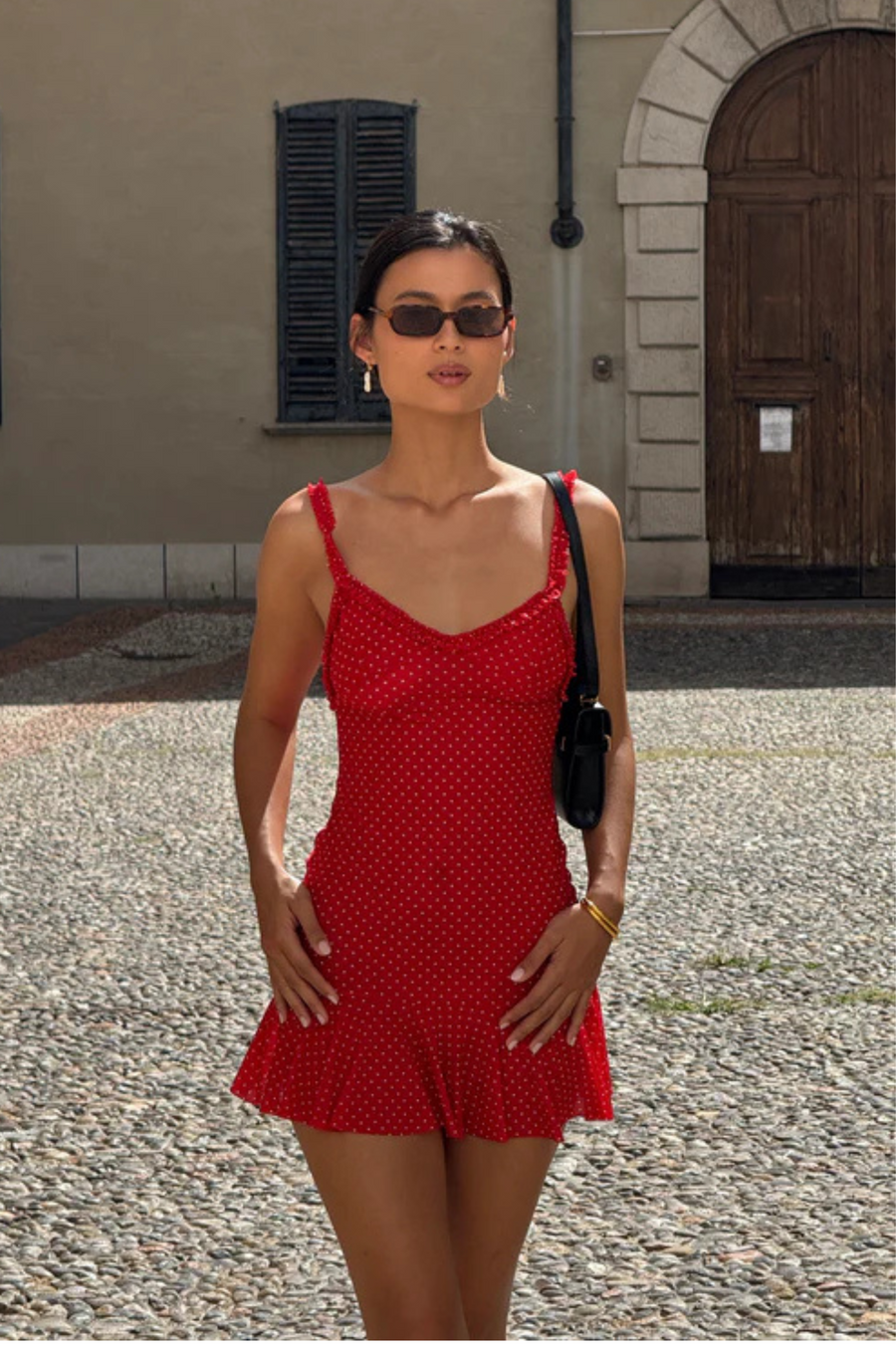 red Polka dot mini dress
Ruffle trim
Semi-sheer coverage
Double lining in the bust
Made from Italian mesh soul eco
