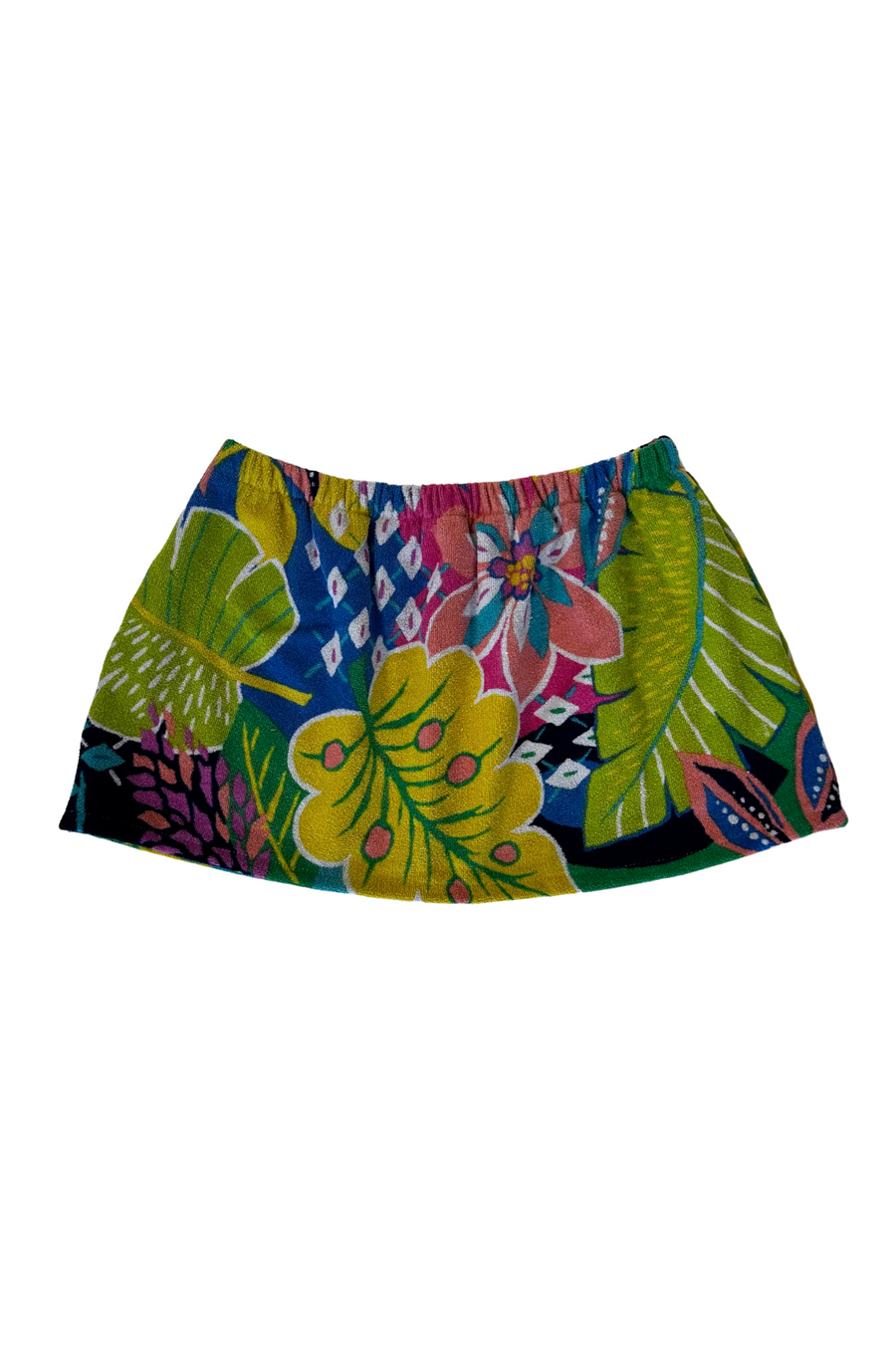 Floral printed towel skirt
Elastic waistband
Unlined
Up-cycled
Each towel is up-cycled - there may be imperfections
Length: 11.5" / Waist: 14"