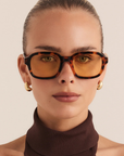 Oversized square sunglasses
Featuring striking yellow lenses paired with a contrasting tortoiseshell frame
Acetate frame
100% UV protection
Gold foil style detailing on inner right arm
Width: 12.9cm / Lens Heigh: 3.67cm / Arm Length: 14cm / Nose Bridge: 1.9cm