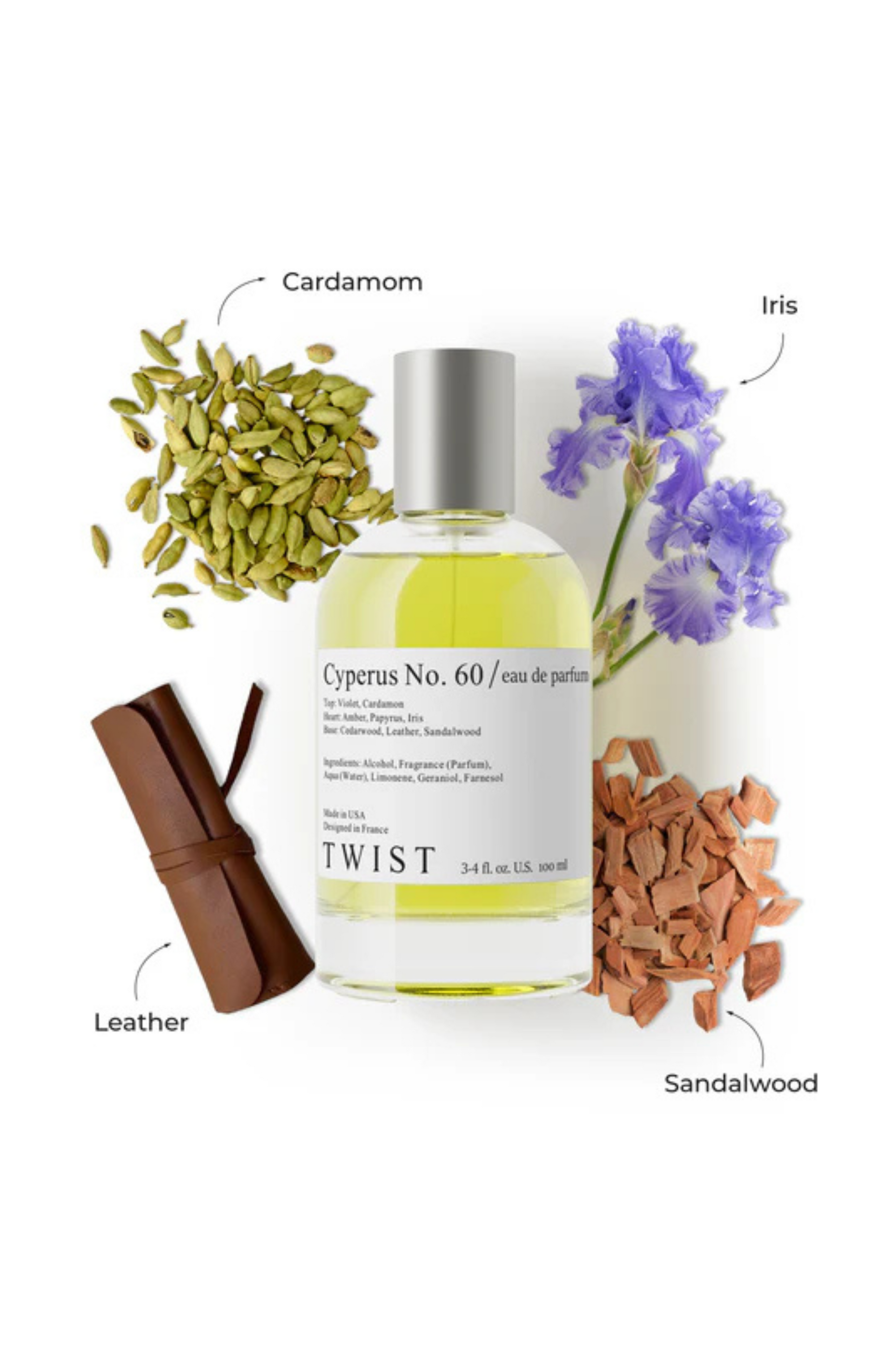 Unisex perfume
Top Note
Violet, Cardamon
Heart Note
Amber, Papyrus, Iris
Base Note
Cedarwood, Leather, Sandalwood
Alcohol, Fragrance (Parfum), Aqua (Water), Limonene, Geraniol, Farnesol