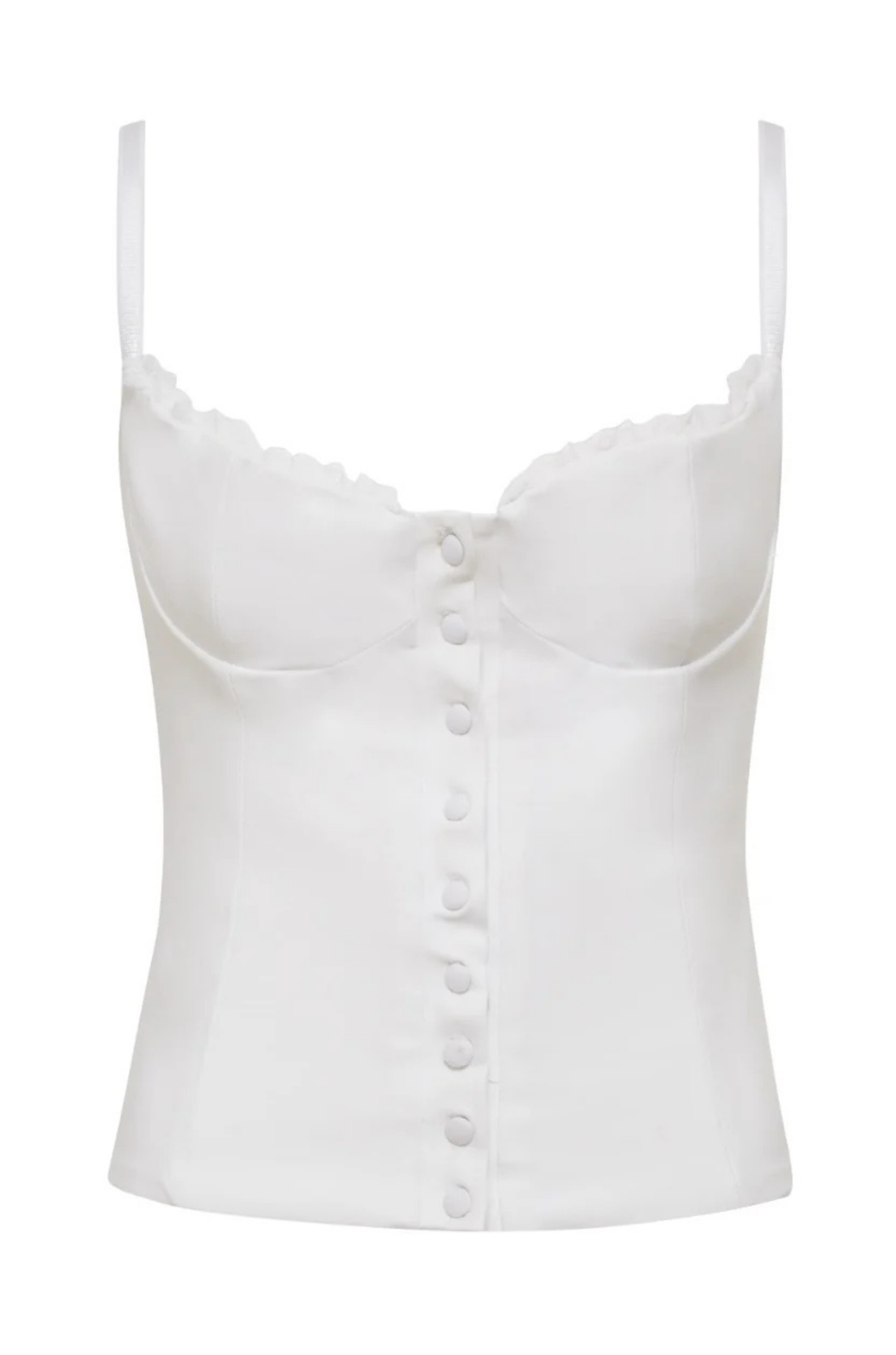 Knit crop top corset
Adjustable velvet straps
Tulle trimmed neckline
Front hook and eye closures
Fully lined
white corset tank top
white going out top
bridal outfit
bachelorette outfit