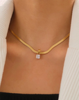 gold 18K Gold Non-Tarnish CZ Snake Chain Necklace
18K Gold Plating
Cubic Zirconia
Stainless Steel