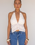 cream white Chiffon woven smocked halter top
Adjustable neck and back tie
Ruffle detail
Backless
Partially lined/sheer
bachelorette top outfit
going out top outfit
white tank top