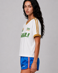 Modeled after a classic sports uniform
Raglan-sleeve jersey tee is fashioned from breathable cotton.
V-neck
Short raglan sleeves
Cotton