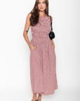 Gingham printed midi dress
Side pockets
Sleveless
Smocked bodice
Adjustable back tie
Open back
Unlined
burgundy gingham maxi dress
summer dress
fall dress
summer to fall transition dress