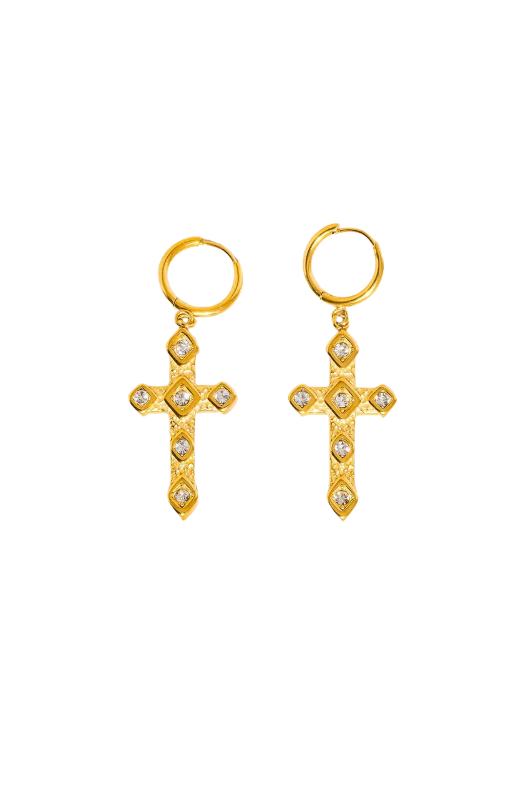 18K Non-Tarnish CZ Gold Cross Earring
18K Gold Plating
Stainless Steel
Rhinestone