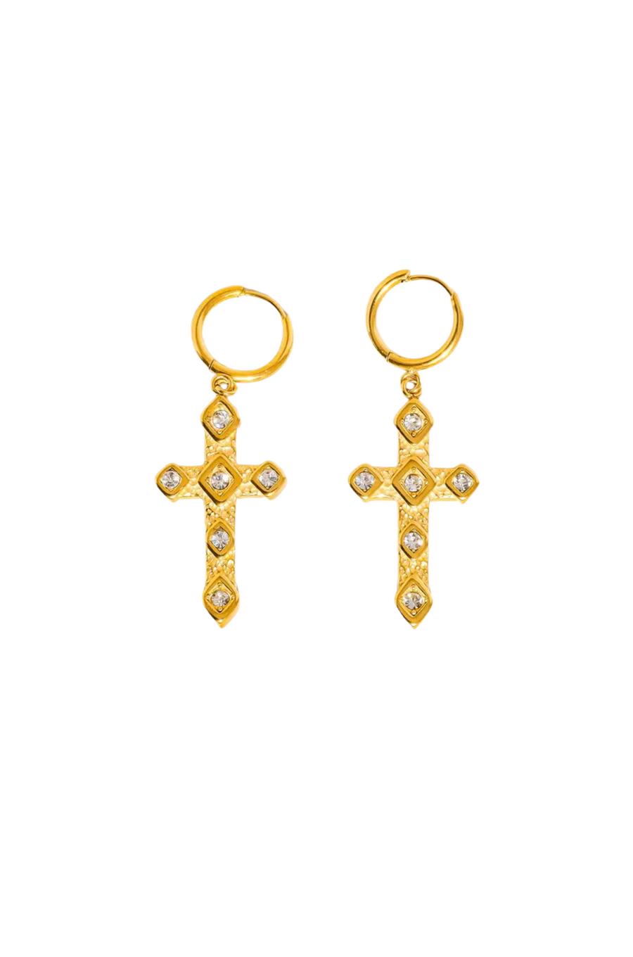 18K Non-Tarnish CZ Gold Cross Earring
18K Gold Plating
Stainless Steel
Rhinestone