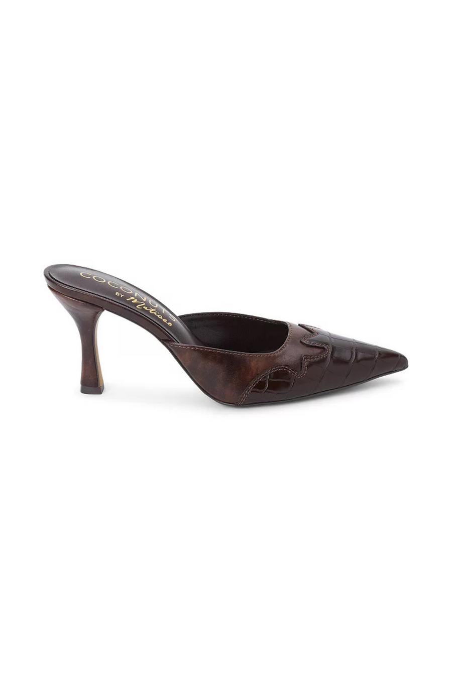 brown Western inspired faux leather heel
Crocodile print
Pointed toe
Slip on
Lightly padded footbed
3" heel
Synthetic
brown kitten heel
brown western mule heel
fall shoes