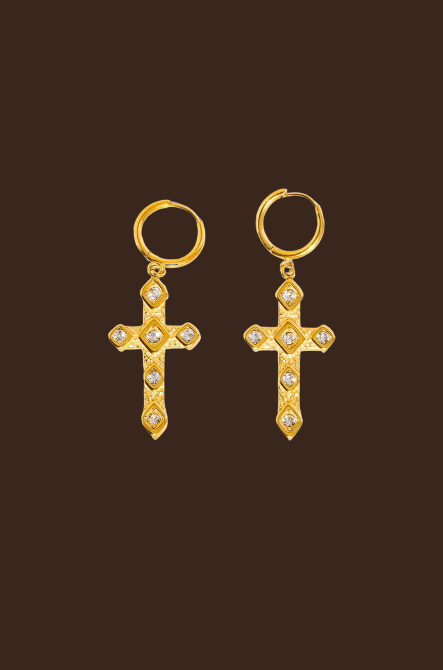 18K Non-Tarnish CZ Gold Cross Earring
18K Gold Plating
Stainless Steel
Rhinestone
gold cross earrings