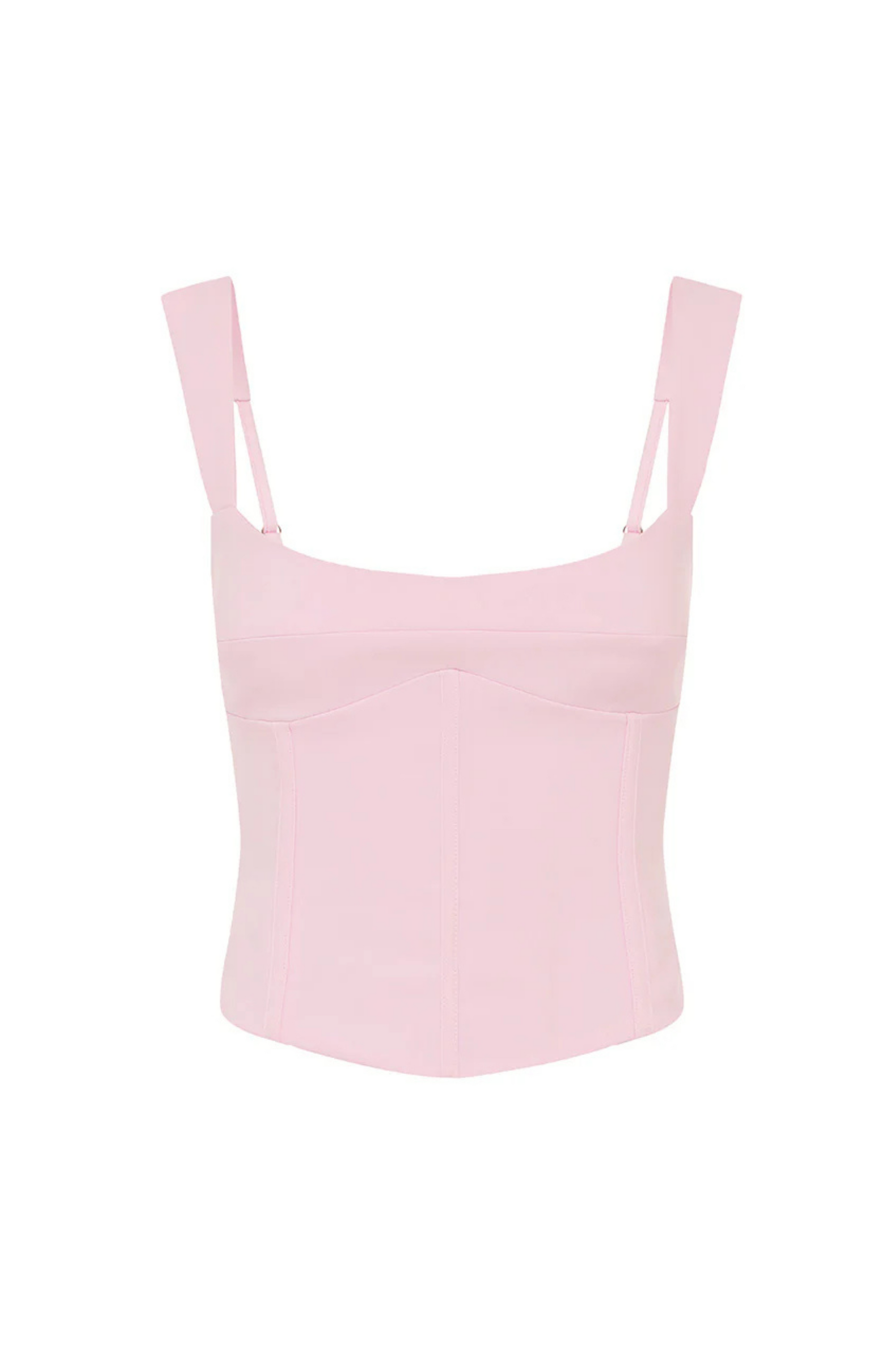 Corset tank top
Scooped neckline
Adjustable straps
Tie up back
Lined with slight stretch
Polyester/Spandex
pink corset bustier top