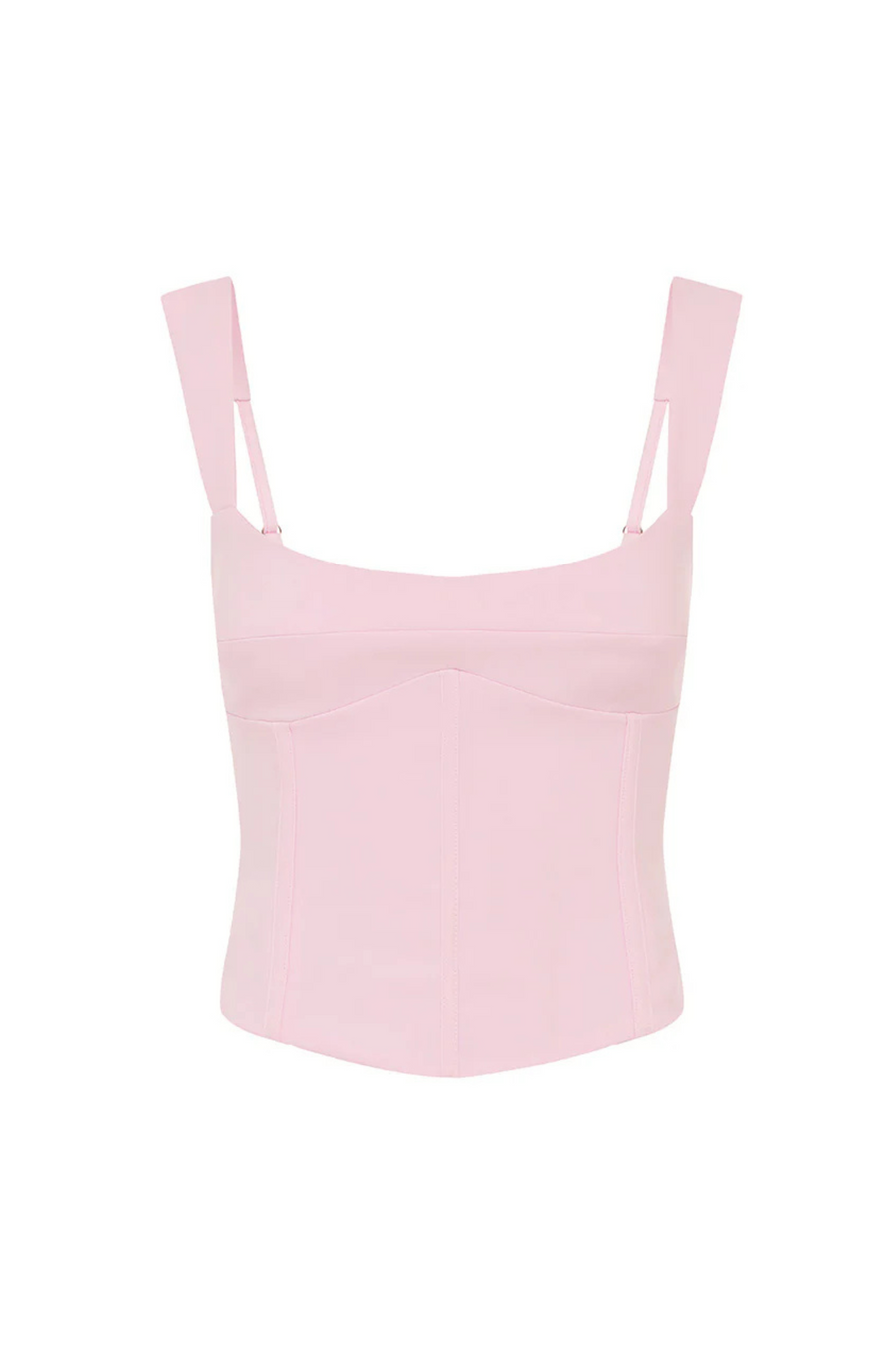 Corset tank top
Scooped neckline
Adjustable straps
Tie up back
Lined with slight stretch
Polyester/Spandex
pink corset bustier top