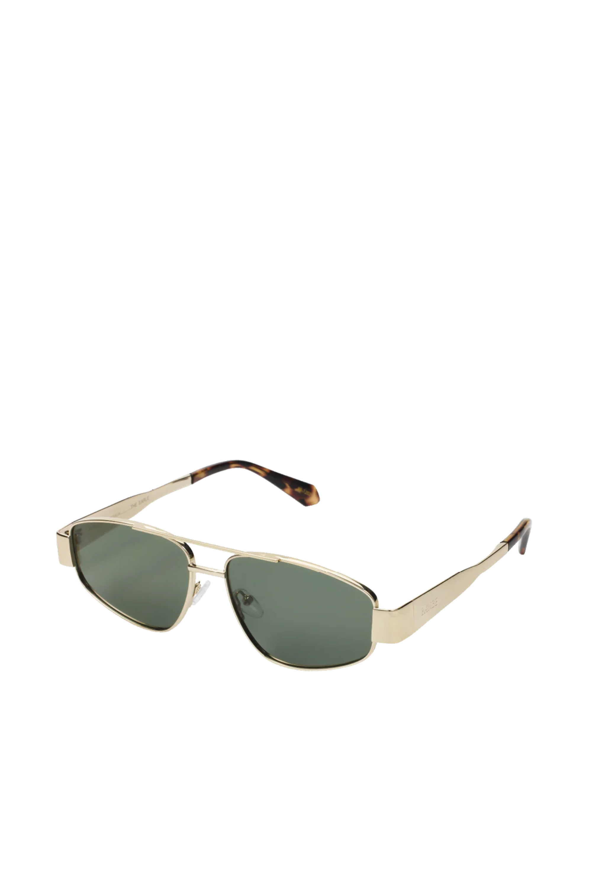 gold black and green Aviator-style sunglasses