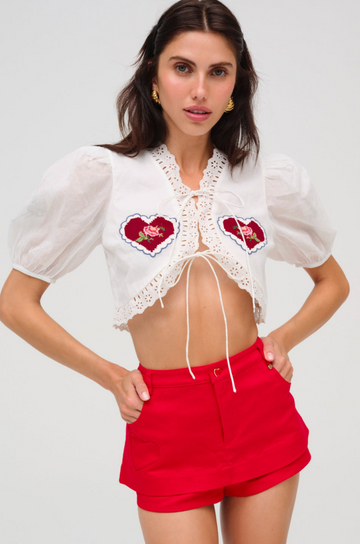 Lipstick Denim Mini Skort by For Love & Lemons