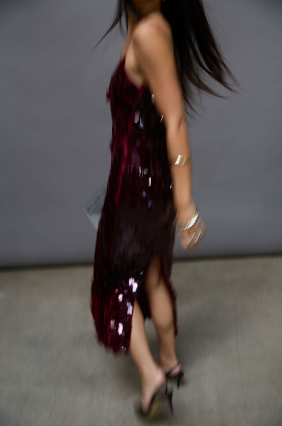 burgundy Sequin maxi dress. Elastic straps. Back hook and eye and zipper closures. Back slit. Fully lined. holiday outfit. holiday dress. holiday inspo