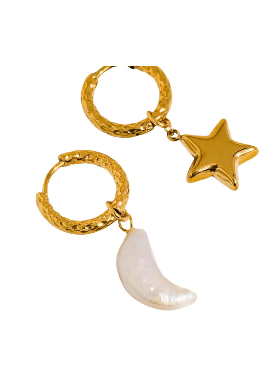 18K Gold Non-Tarnish Mismatch Moon and Star Earring
18K Gold Plating
Stainless Steel
Measurement (L x W inch):1.01x 0.47
Lead-free
Nickel-safe
Hypoallergenic
Water Resistant