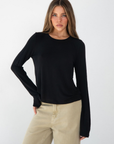 black Knit long sleeve tee
Crewneck
Unlined
Length: 21.5"
Rayon/Acrylic/Spandex