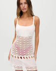 Exclusively from the JENNIE x Frankies Bikinis collaboration
white Handcrafted knit crochet mini dress coverup
Sleeveless
Crafted from 100% cotton with crochet detailing throughout
Slip-on style
Thread-through tie detail across the straps
Snug fit
Lined at bust, sheer through body and skirt