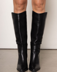Modern long boot
Mid block heel
Closed pointed square toe
Knee-high
Easy slip on design with back pull tabs
Synthetic
Black boots
fall boots