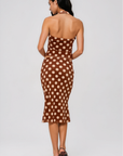 brown and beige Soft mesh polka dot halter top
Fixed neck strap
Adjustable front tie
Lined