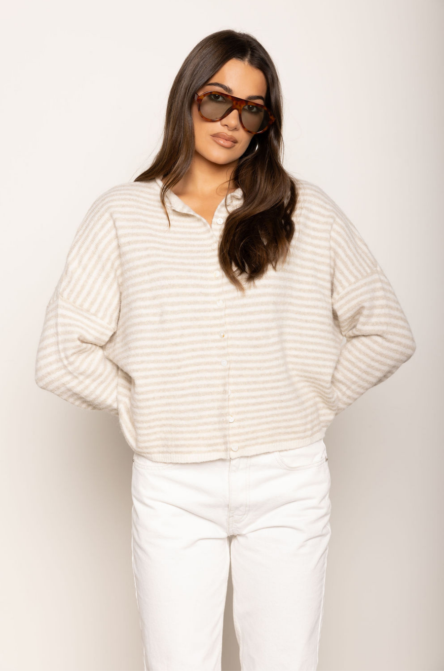 Striped knit cardigan
Long sleeve
Rolled collar
Button down closure
Unlined
cream striped knit cardigan
fall outfit
thanksgiving outfit