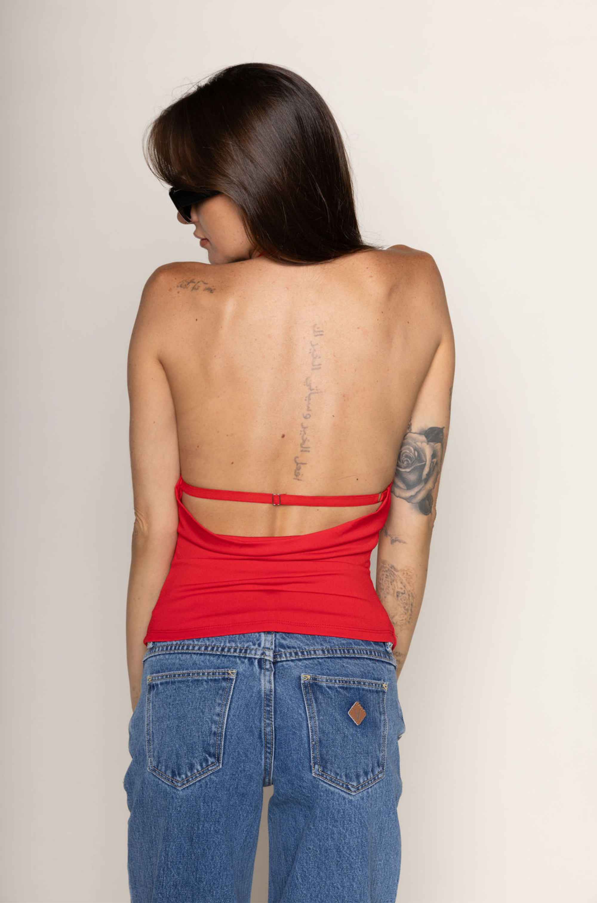 red Halter top
V-neckline
Fixed halter strap
Back adjustable strap
Has stretch
Lined
fourth of just halter top
going out top
summer tank top