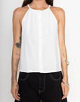 white Linen high neck tank top
A line
Button down closure
Fixed straps
Unlined