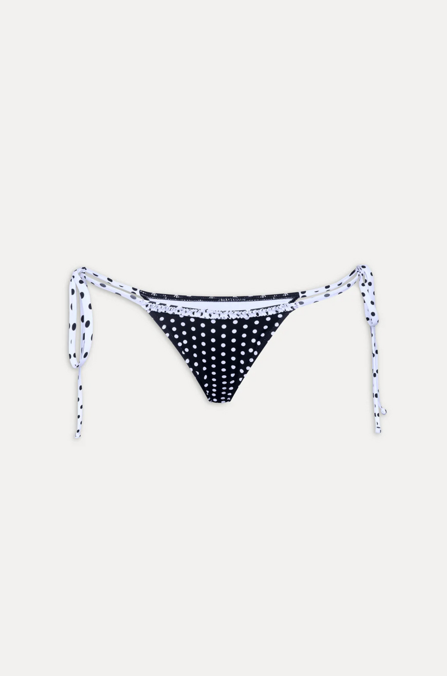 Polka dot low rise cut bikini bottom
Skimpy coverage
Adjustable string side ties for a customizable fit
Special ruffle details
ruffle polka dot frankies bikini