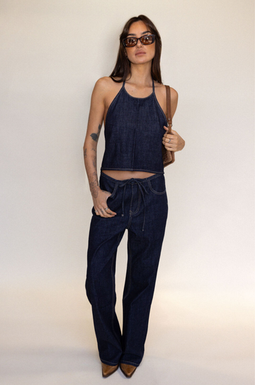 denim set
denim halter top
denim tie pant
summer outfit
spring outfit