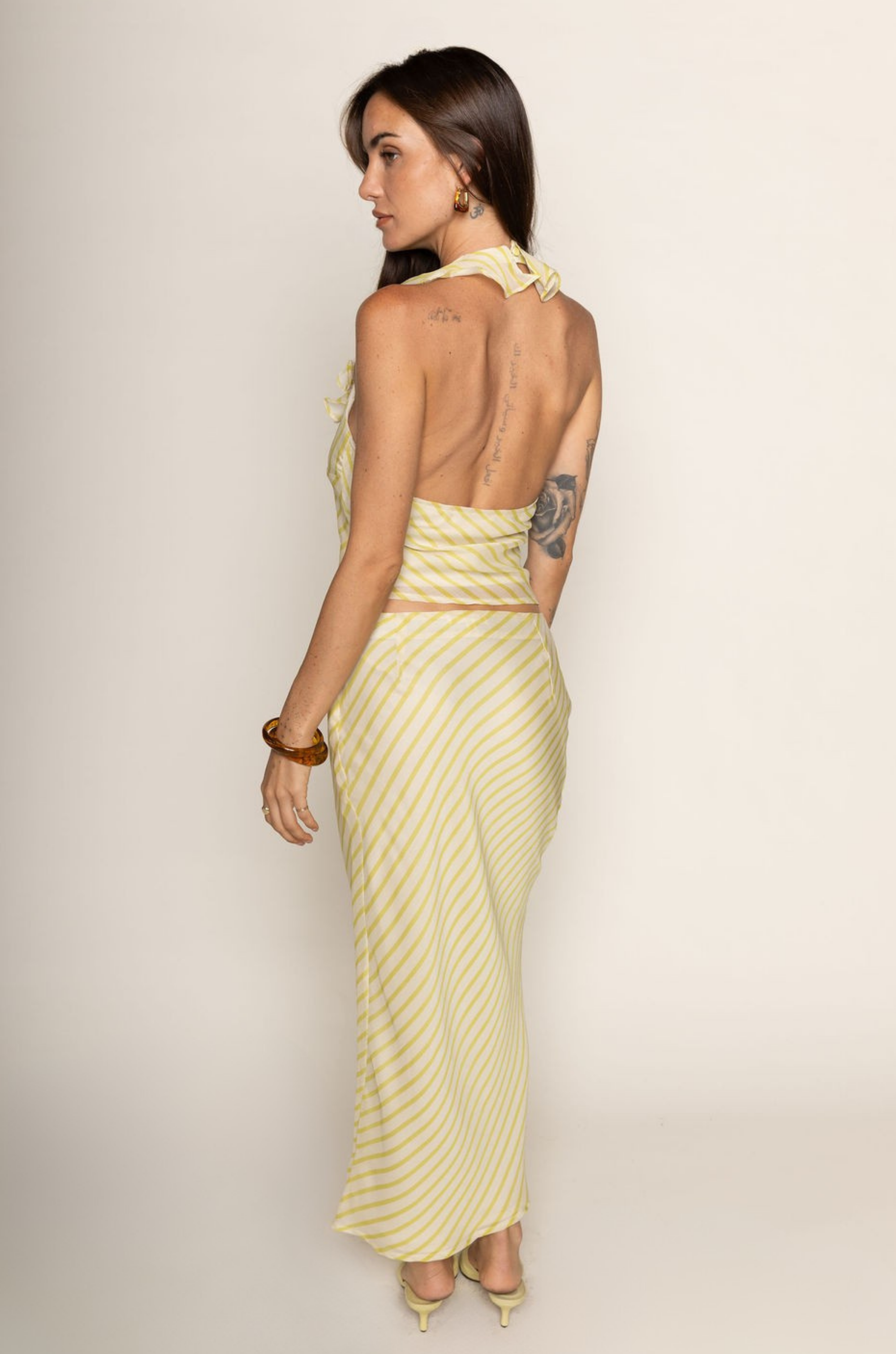 Striped chiffon maxi skirt
Side zipper
Lined
lime green maxi skirt set