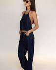 denim set
denim halter top
denim tie pant
summer outfit
spring outfit