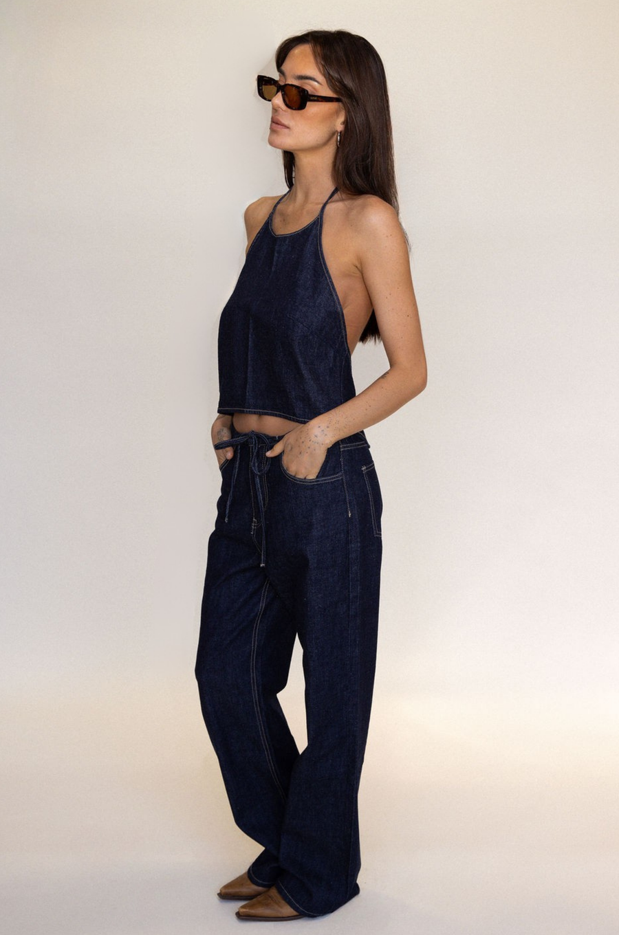 denim set
denim halter top
denim tie pant
summer outfit
spring outfit