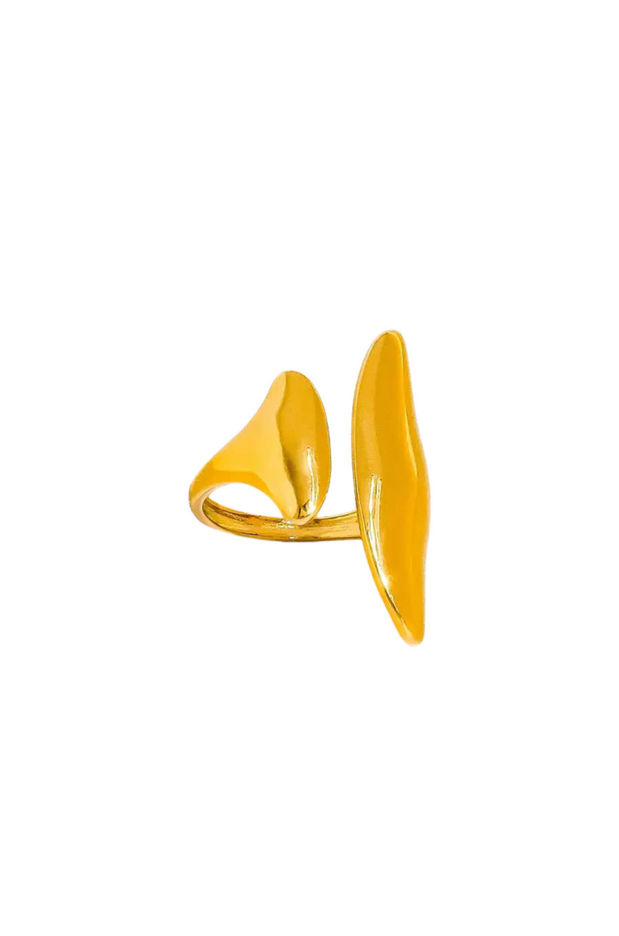 18K gold non-tarnish abstract statement ring
18K gold plating stainless steel
Size 7 measurement: 0.682 Diameter/2.14 Circumference
Lead and Nickel Free
Hypoallergenic
Water Resistant