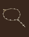 18k gold filled pearl and figaro rosary bracelet