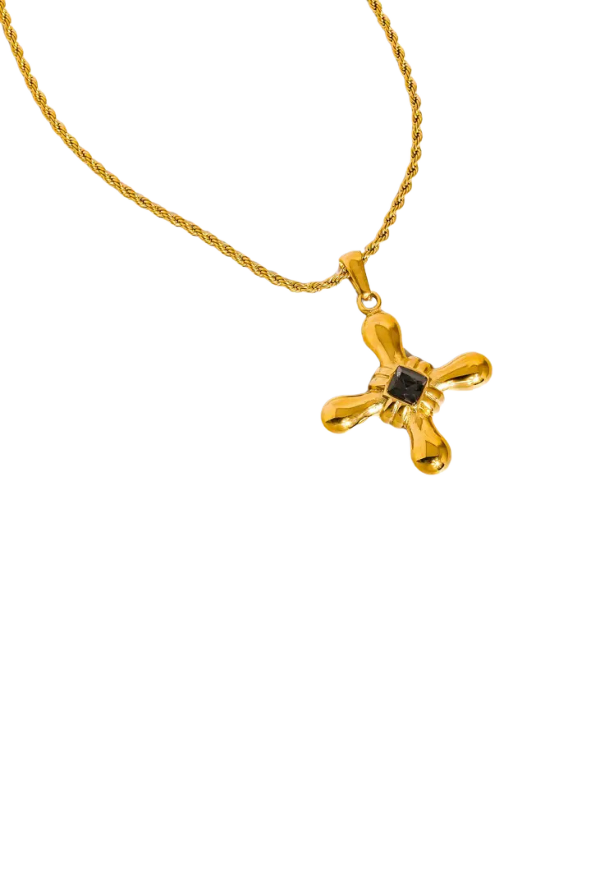 18K gold non-tarnish stone cross necklace
18K gold plating stainless steel
Pendant Size: 1.19"x1.41"
Chain Length: 19.96"
Extension Length: 2.17"
Lead and Nickel Free
Hypoallergenic
Water Resistant
gold and black cross necklace