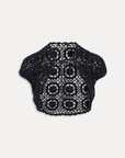 black Sweet crochet bolero
Front bow tie detail
Custom floral crochet
Crochet trim
Cropped
Short sleeve
Unlined
Cotton
Exclusively from the Devon Lee Carlson x Frankies Bikinis collection: Sunshine Girls
