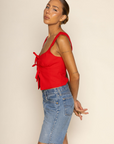 red Double front tie tank top
Square neckline
Waist-defining bodice
Lined
fourth of july top
summer tank top