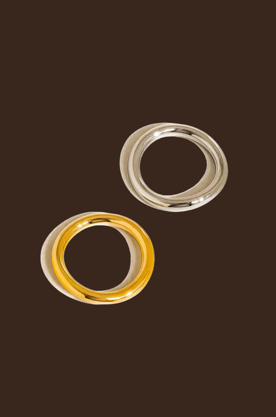 18K gold non-tarnish double two tone ring
18K gold plating stainless steel silver plating
Size 7 measurement: 0.682 Diameter/2.14 Circumference
Lead and Nickel Free
Hypoallergenic
Water Resistant
gold and silver stacked double ring